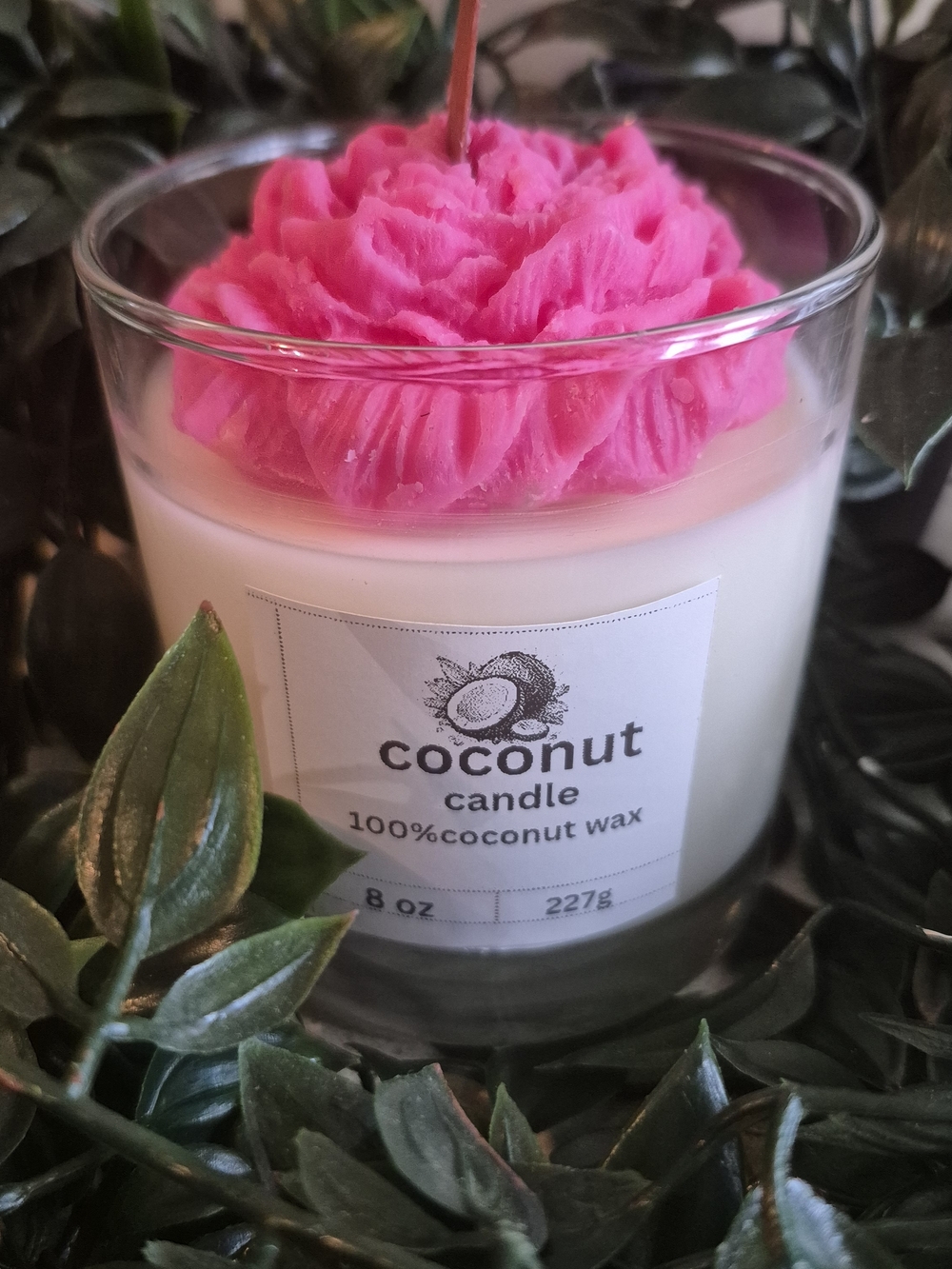 Coconut Candle with Vibrant Pink Floral Top - 100% Coconut Wax $ 30 each jar.
